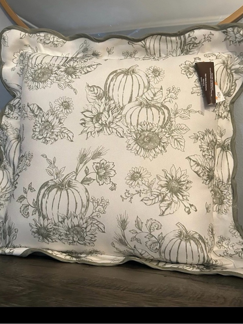 Decorative Pumpkin & Floral Print Throw Pillow - Neutral Tones